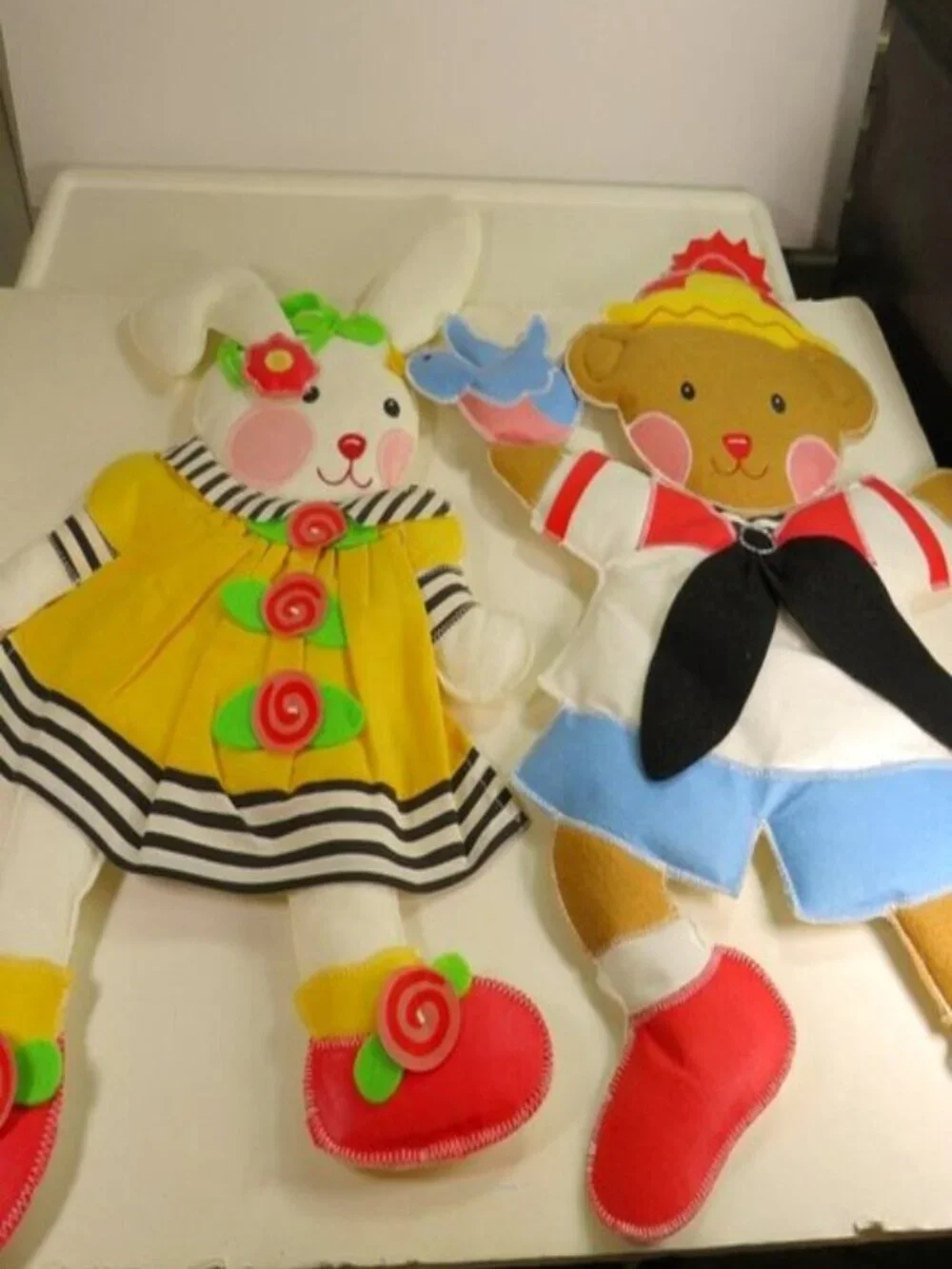 VTG Mary Engelbreit Baby & Me Wall Hanging Set Sailor Bear & Floral Bunny Large